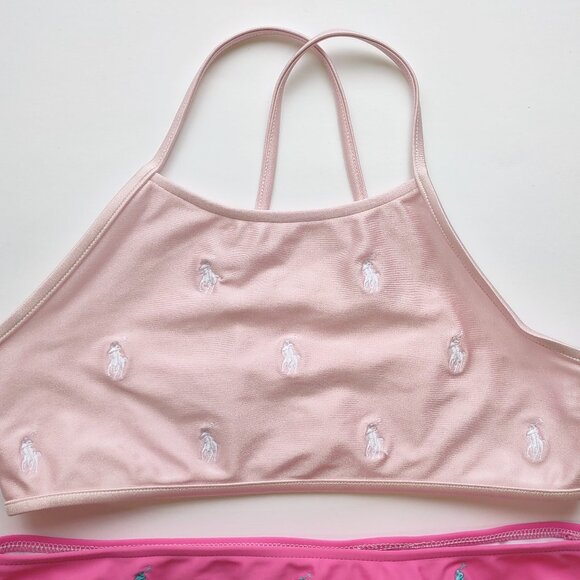 Polo Ralph Lauren Girl's 2 Pc Bikini Pink w/ White & Blue Pony Lined Size 14 EUC - Picture 6 of 9